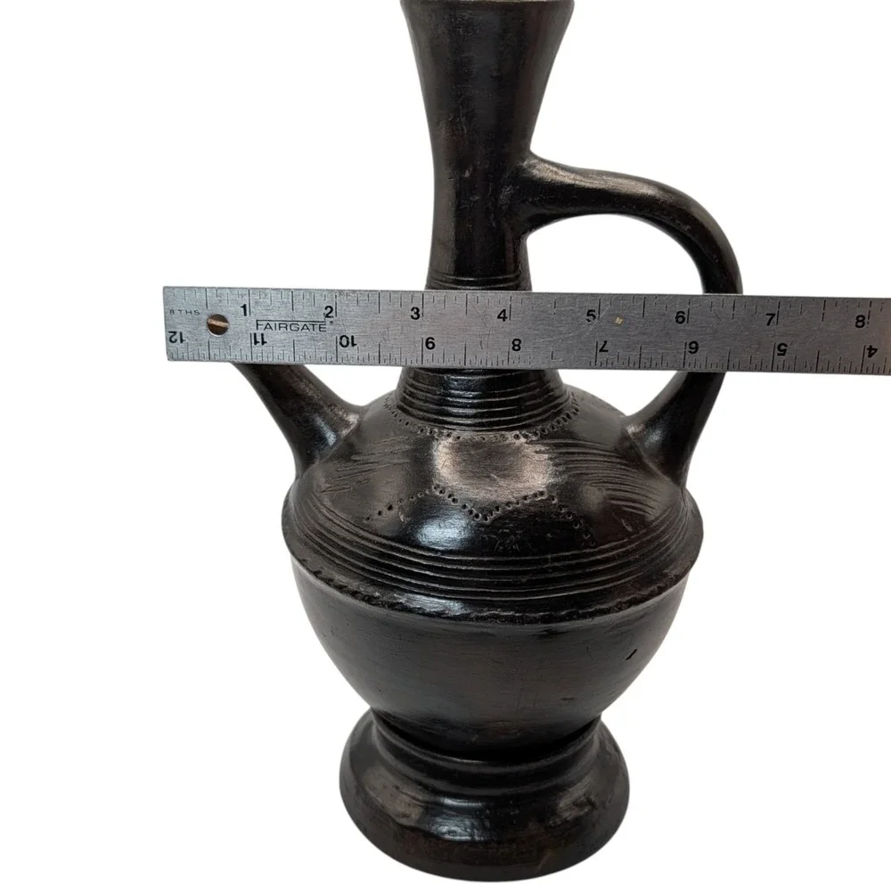 Vintage Ethiopian Jebena Pot Handmade with Stand Black Clay Coffee Pot Two Piece